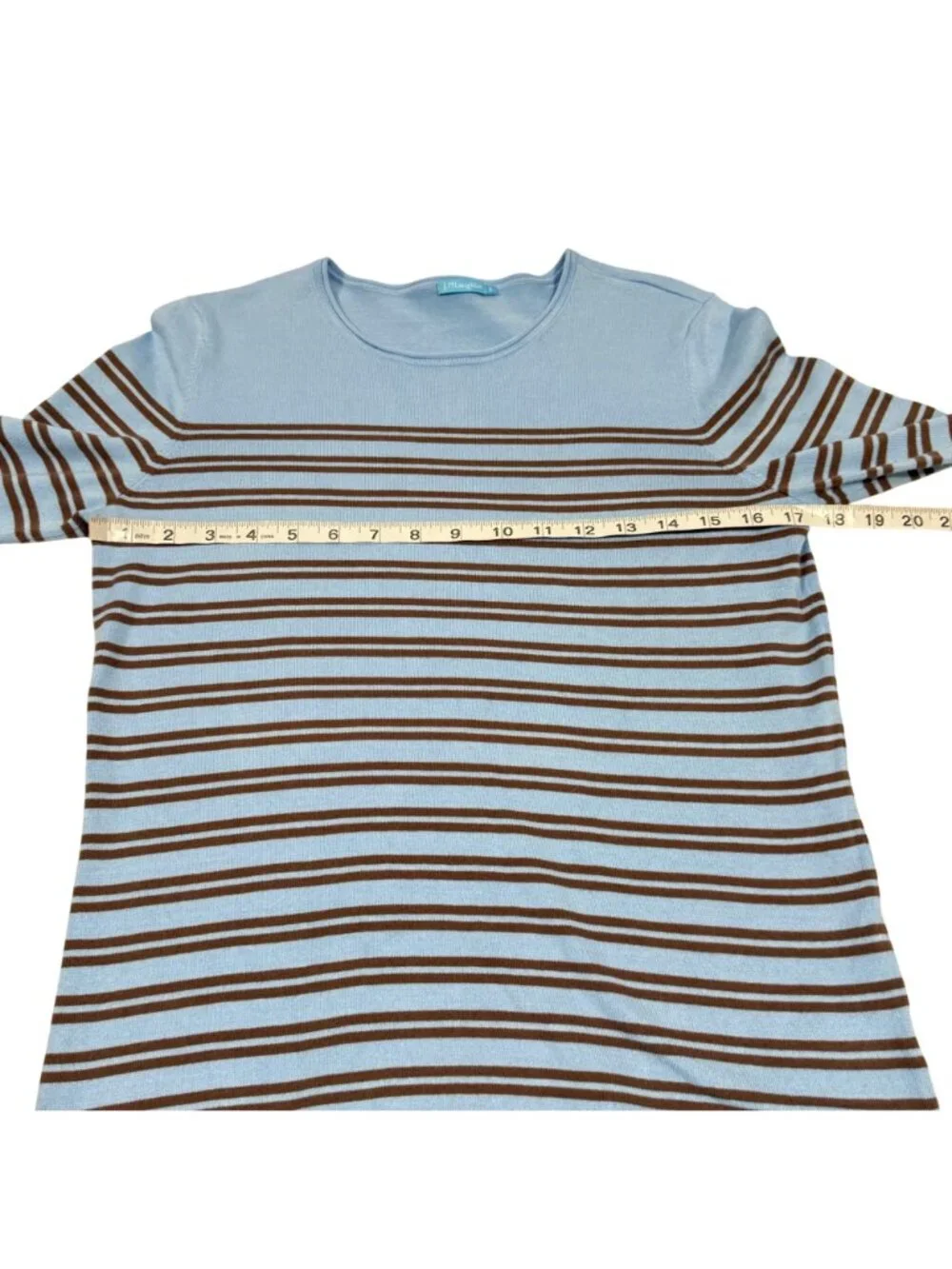 J. McLaughlin Poet Blue and Brown Striped Cotton Modal Sweater Size S